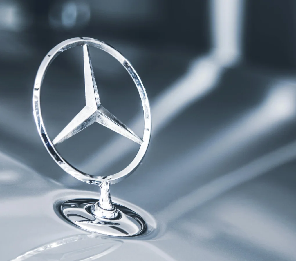 Silver Mercedes-Benz logo on hood